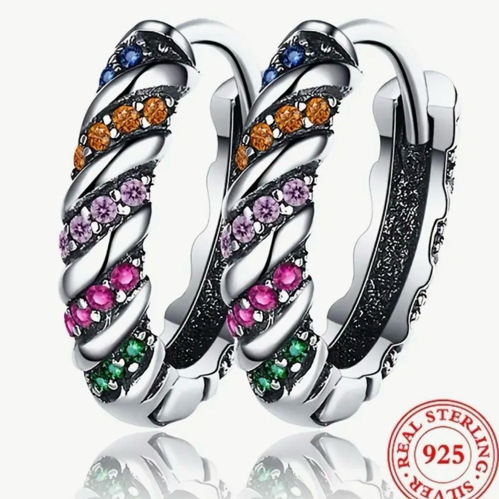 Exquisite 925 Sterling Silver Hoop Zircon Earrings